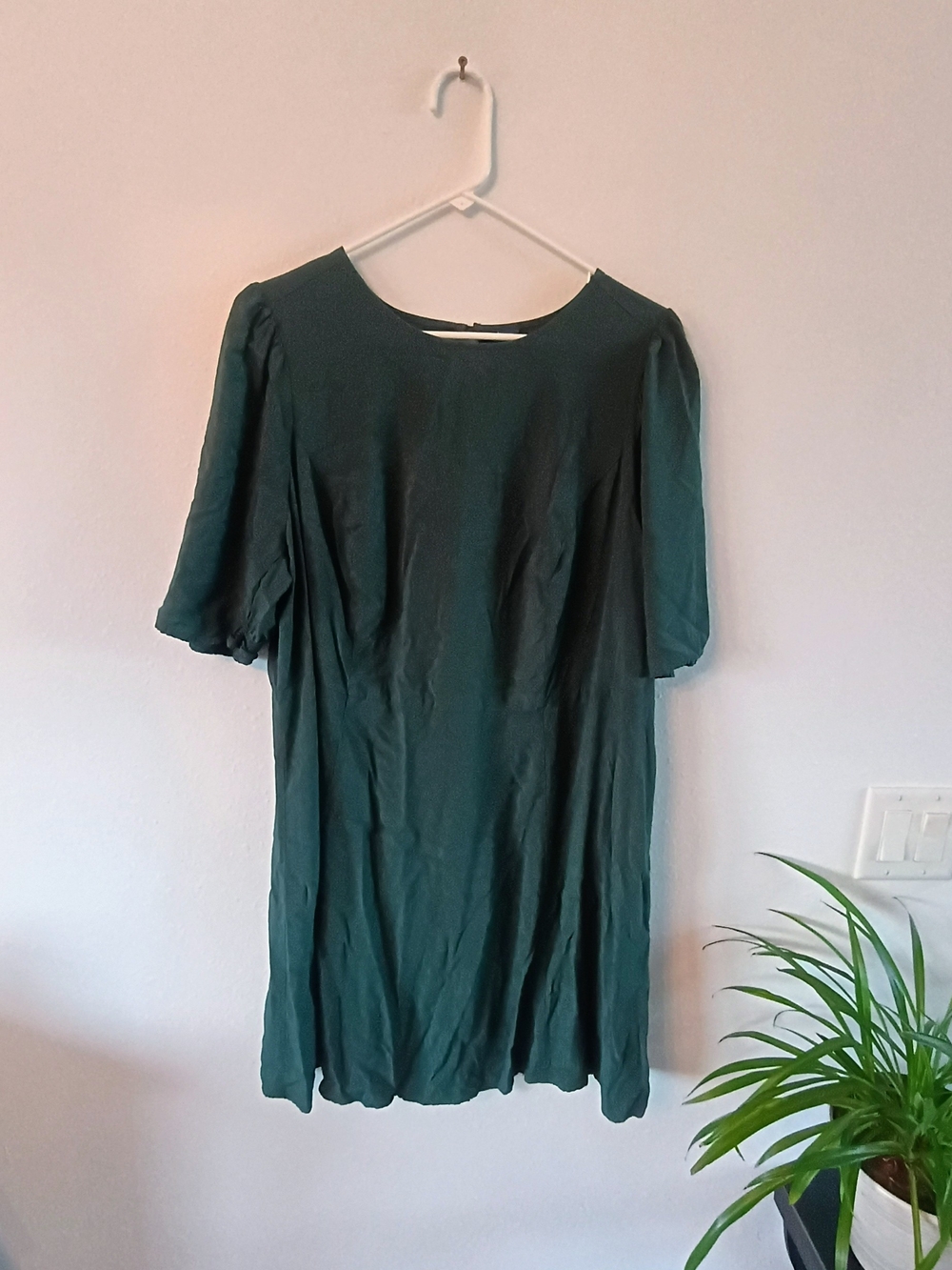 Old Navy Dress 2X Plus Forest Green Open Back Smocked Waist Fit Flare Rayon